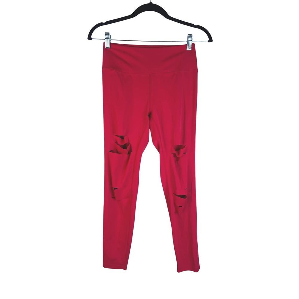 Zyia Active Women's Red Laser Cut Distressed High Waist Athletic Leggings Size 4